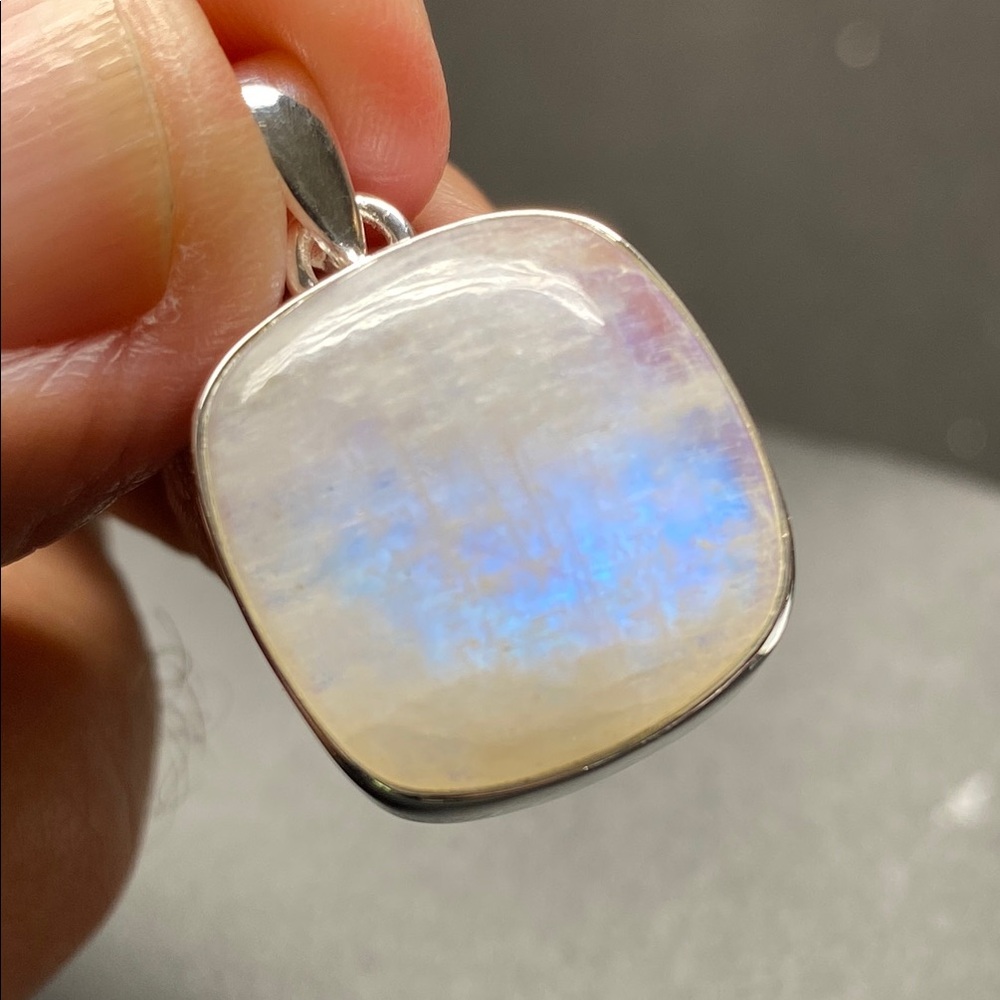 Blue Fire Moonstone Pendant in Solid Sterling Silver 925